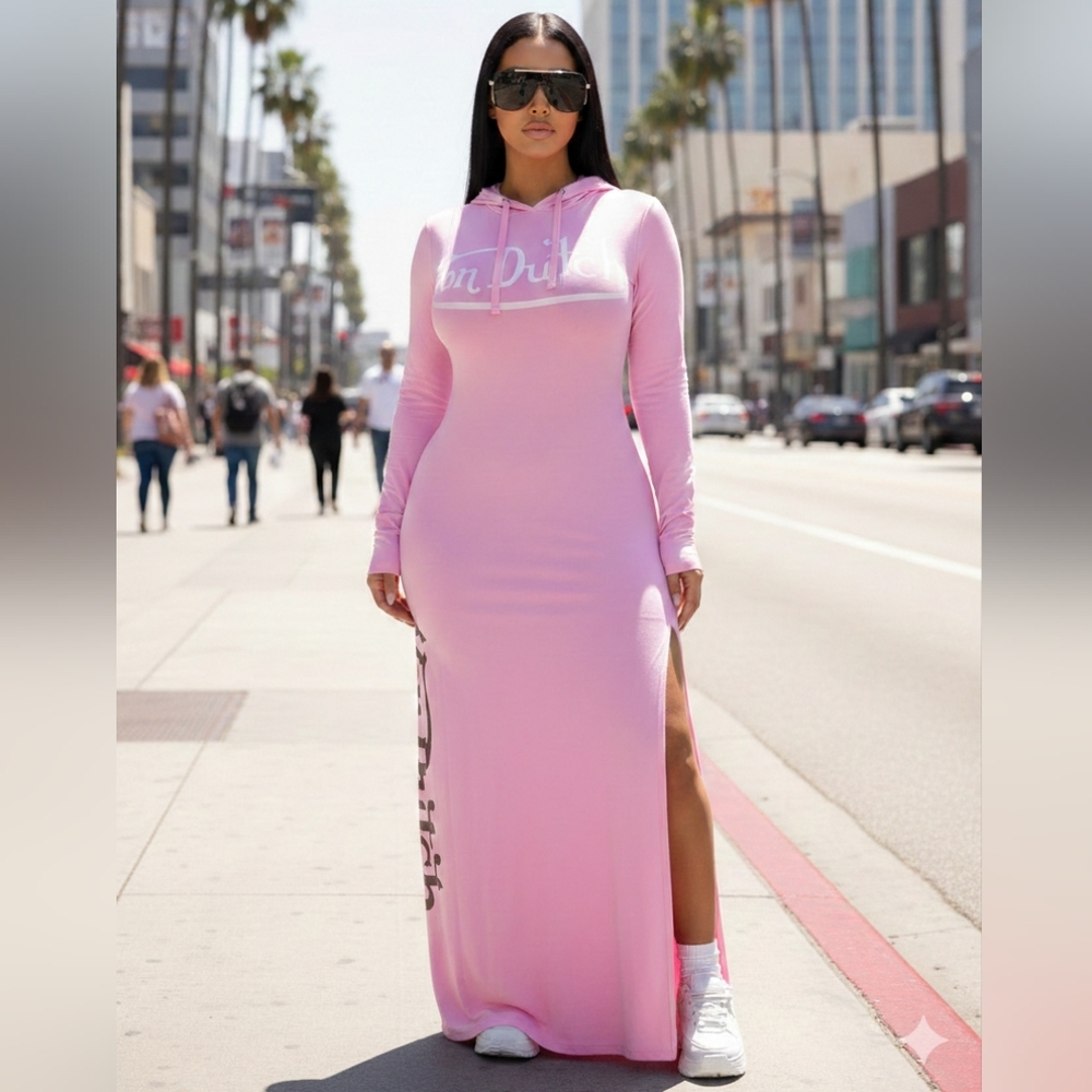 BACK IN STOCK! New Von Dutch Pink Hooded Maxi Dress